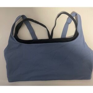 Athleta Women Blue Black Double Strap Sports Bra Square Neck Medium‎ M